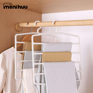 Cintres <span class=keywords><strong>pour</strong></span> pantalons Gain de place Cintres en plastique à 5 niveaux Organisateurs de placard antidérapants et rangement <span class=keywords><strong>pour</strong></span> jupe de pantalon - Product Image 1