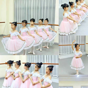 Costume de <span class=keywords><strong>danse</strong></span> lyrique pour filles, manches bouffantes roses, jupe longue en polyester, tenue de performance et de compétition pour enfants - Product Image 5