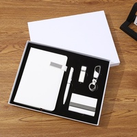 Ensemble cadeau d'affaires personnalisable blanc pur avec porte-clés, bloc-notes, cartes de visite et carnet