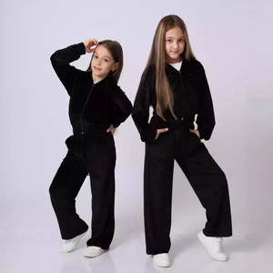 Conjunto de chándal de terciopelo para niñas al por mayor, 2 piezas, sudadera <span class=keywords><strong>con</strong></span> cremallera y pantalones de pierna ancha, ropa deportiva para niños de otoño/invierno, en stock - Product Image 3