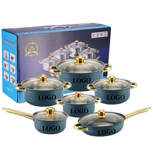 12-mảnh màu xanh không dính đồ dùng nhà bếp chậu và chảo <span class=keywords><strong>Cookware</strong></span> <span class=keywords><strong>Set</strong></span> thép không gỉ Chảo chảo nấu ăn nồi <span class=keywords><strong>Set</strong></span> - Product Image 1