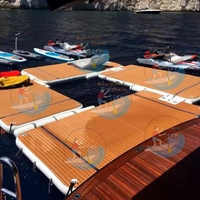 Dock flottant gonflable, pont pneumatique Drop Stitch, tapis antidérapant en EVA imitation teck avec anneaux en D pour l'amarrage de jet ski, yachts et bateaux de service