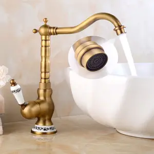 Cổ điển Antique bồn rửa nước Mixer vòi Brass vòi bếp với gốm xử lý CE OEM Đánh Bóng Treo Tường Nhà bếp Vòi bobao