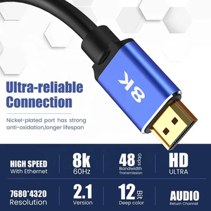 สายเคเบิล Ultra <span class=keywords><strong>HD</strong></span> 8K 60Hz 4K 120Hz 48Gbps พร้อมหัวต่อชุบทอง สายโคแอกเชียล PVC  ตัวเรือนอะลูมิเนียม มาตรฐาน CE สำหรับจอภาพ HDTV - Product Image 2