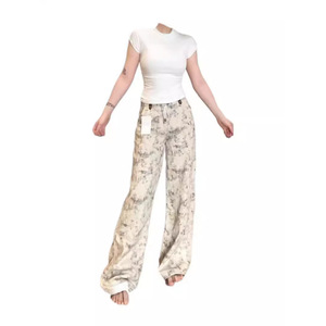 2025 printemps automne femmes rétro américain imprimé décontracté pantalon large taille haute ample mince drapé vadrouille Cargo pantalon mince - Product Image 4