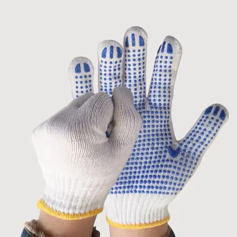 Thick wear resistant breathable non-slip Pvc dot bead gloves Cotton thread cotton Pvc protective finger safe working gloves