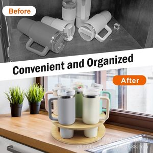 Wooden water <b>bottle</b> <b>storage</b> <b>rack</b>, rotating Stanley cup <b>storage</b> <b>rack</b>, suitable for kitchen cabinet water <b>bottle</b> <b>storage</b>. - Product Image 5