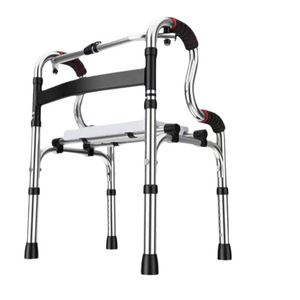 Stainless Steel Double-Bend <b>Walker</b> With Seat Height Adjustable 73cm-83cm Foldable Portable For <b>Elderly</b> Support - Product Image 2