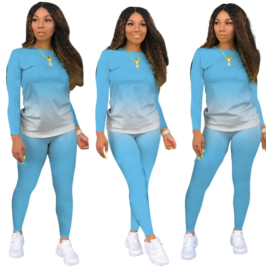 JY-684 Women Outfits Long Sleeve Casual Tops Shirt+ Bodycon Pants Tracksuit Tie Dye Jogging Suit
