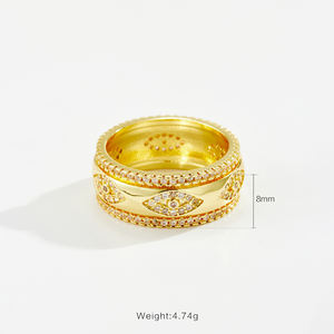 Bague FUAMAY avec pierres CZ, plaquée or 18 carats/rhodium, en cuivre blanc et laiton, bijoux fins bohèmes en gros pour la vente en gros aux marques - Product Image 3