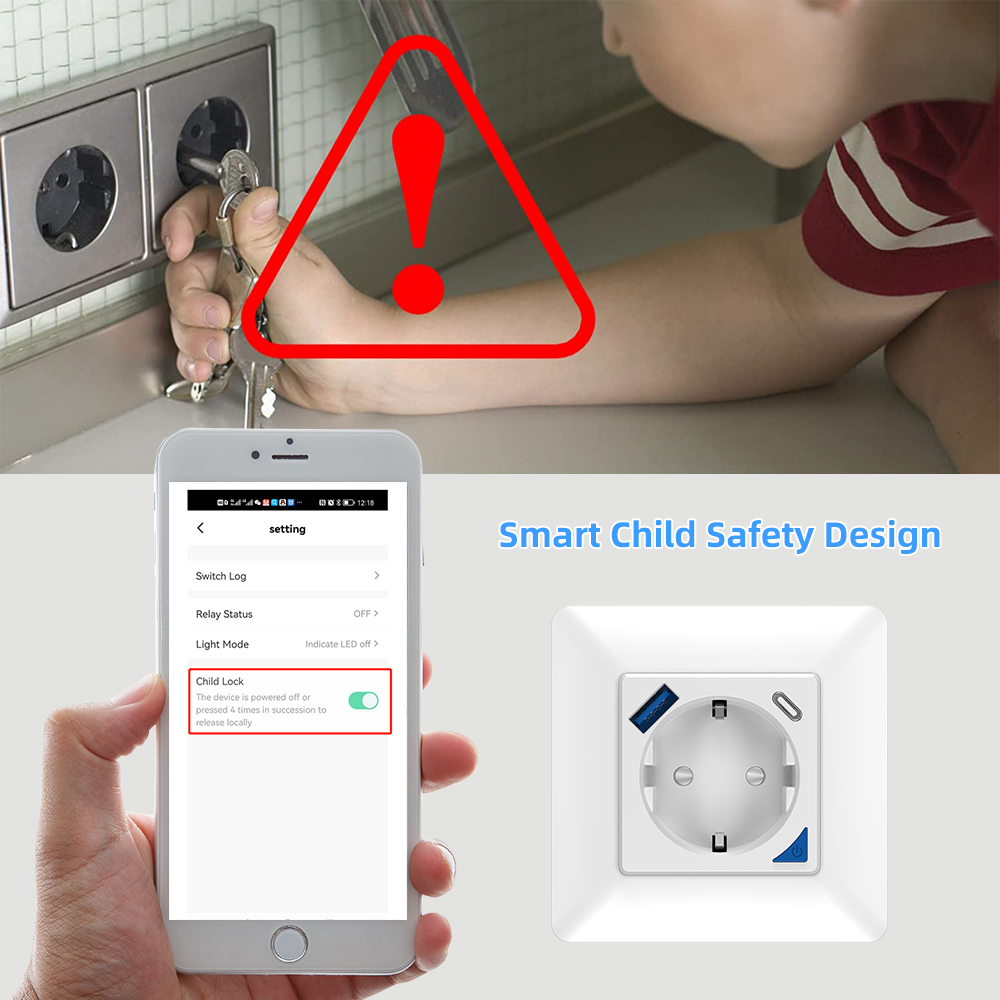 RSH WIFI Wireless Smart Electric 16A Outlet Socket Tuya 20W with USB Type C Wifi smart EU inwall wall socket plug