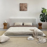 Cama de Plataforma de Madera Maciza Estilo Wabi Sabi, Estructura de Cama Tamaño Queen/King, Cama Tatami Blanca, Muebles de Dormitorio