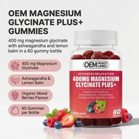 Gummies OEM 400mg de glycinate de magnésium Plus+ avec Ashwagandha et Mélisse, 60 unités, Complément de relaxation, Marque privée