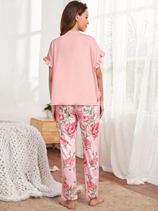 Grossesse Solide Remplir Garniture T-shirts Avec <span class=keywords><strong>Pantalon</strong></span> Floral Loungewear Maternité Pyjama Vêtements <span class=keywords><strong>Enceinte</strong></span> pour Femmes Enceintes - Product Image 4