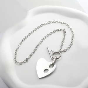 Artsy Minimalist Painter Palette Heart 18k Gold Plated Stainless Steel Necklace <strong>Quirky</strong> Creative Toggle Jewelry for Women - Product Image 3