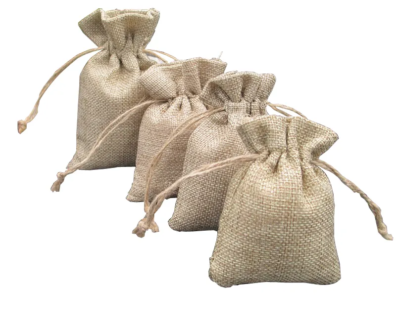 Natural Hemp Drawstring Bags Wholesale Burlap Gift Drawstring Pouch Jute Bags with String