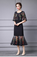 Grande taille femmes robe de soirée 2025 printemps été mariée mère Sexy Tulle maille broderie Patchwork Midi noir blanc robe moulante