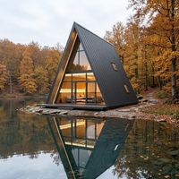 Cabaña Triangular de Madera Prefabricada, Estructura de Acero de Alta Resistencia, Venta al por Mayor de Fábrica para Obras Residenciales al Aire Libre