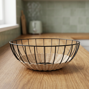 Panier de rangement rond en métal, en fil de fer, pour cuisine, durable, minimaliste, sur pied - Product Image 3