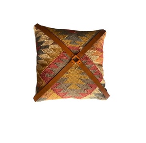 Handwoven Wool Jute <b>Cushion</b> with Leather Belt Designer Decorative Pillow for Contemporary Interior Decoration - Product Image 6