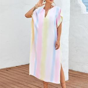 Copricostume da Spiaggia Colorato, <span class=keywords><strong>Vestito</strong></span> <span class=keywords><strong>Lungo</strong></span> <span class=keywords><strong>con</strong></span> <span class=keywords><strong>Spacco</strong></span> <span class=keywords><strong>Laterale</strong></span> e Scollo a V, Gonna da Spiaggia Casual <span class=keywords><strong>con</strong></span> Stampa a Righe, Vestibilità Comoda - Product Image 4