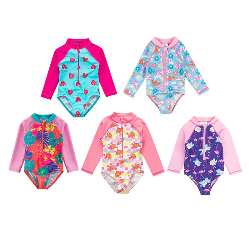 New Baby Kid Girls Swimwear Quick Dry Long Sleeve Zipper Kids Swimming Clothes UPF50 Bikini Baby Swimsuit Summer