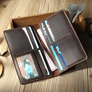 Handmade Vintage Genuine Leather Men Wallet men leather long wallet Clutch tough male purse bag money clips