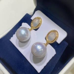 wholesale S925 <b>Silver</b> Vintage Dangle Pearl <b>Earrings</b>, 11-12mm Near Round Edison Pearl, Pink Overtones High Luster <b>Drop</b> <b>Earrings</b> - Product Image 3
