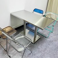 Ensemble table et chaises rectangulaires en acier inoxydable, mobilier de salle à manger commercial moderne et écologique pour restaurant, villa, salon de thé