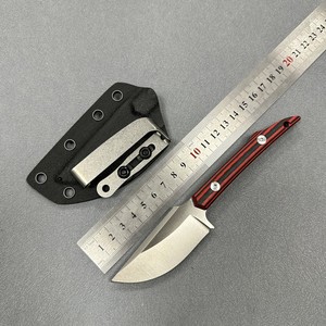 سكين تكتيكي ثابت للتخييم بتصميم جيد وصغير الحجم، مقبض G10 أحمر مخطط، شفرة حادة 2.8 بوصة من نوع Sheepsfoot للصيد وسلخ الجلود - Product Image 2