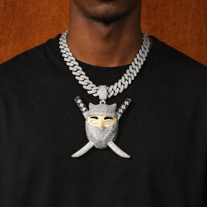 UWIN New Design Gold Plated Hip Hop Jewelry Big Heavy Iced CZ Enamel Rope Brass Ninja Pendant <strong>Necklace</strong> Removable <strong>Sword</strong> for Men - Product Image 6