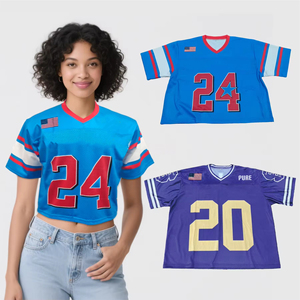 Maillot de football américain personnalisé pour femmes, coupe courte, sublimation, haut court à manches courtes, maille, haut court, vêtements de rugby - Product Image 1