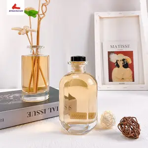 China wholesale popular 150ml flat round silk screen logo Luxury Reed Diffuser Glass Bottle with inner custom cap