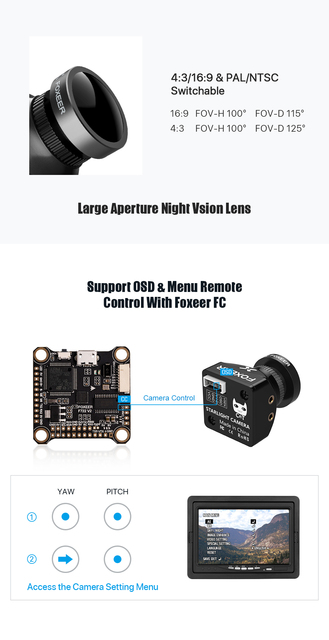 Foxeer Mini 3 1200TVL Starlight Camera 0.00001Lux Sensitivity Low Latency Low Noise Plastic for RC Racing Drone ZLD