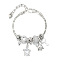 Bracelet à breloques DIY Série Océan avec chaîne serpent, pendentifs tortue marine et coquille de tortue, perles de verre colorées, réglable, bijoux de mode pour femme