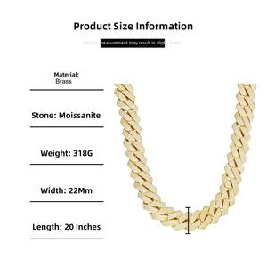 Bracelet gourmette de luxe en moissanite VVS 12mm-22mm, plaqué or <span class=keywords><strong>18</strong></span> carats, en laiton, bijoux hip-hop pour homme, idéal pour mariage et soirée, certifié GRA - Product Image 3