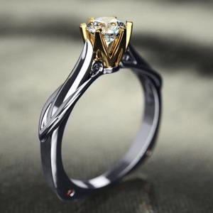 Anello di fidanzamento bicolore quadrato a sei punte per donna, elegante gioiello da dito - Product Image 1