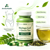 Extrait naturel de feuilles de Moringa, mélange de thé vert en capsules, complément alimentaire pour soutenir l'immunité et la digestion, OEM ODM, étiquette personnalisée