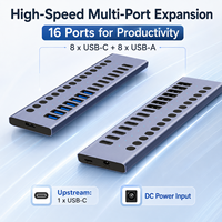 Hub USB C 16 en 1 3.2 Gen2, données 10 Gbps, charge rapide PD 30 W, 15 commutateurs indépendants, aluminium, VL822, HB3056M1