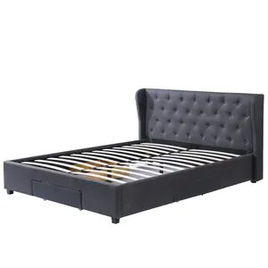 Contemporary fashion design fabric wood modern upholstered King size metal bed frame