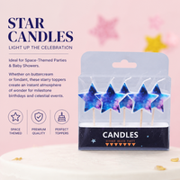 Bougies d'anniversaire en forme d'étoile à motif galaxie, 5 pièces, en cire non toxique, sur pique en bois, thème espace cosmique, pour décoration de gâteaux, cupcakes et desserts