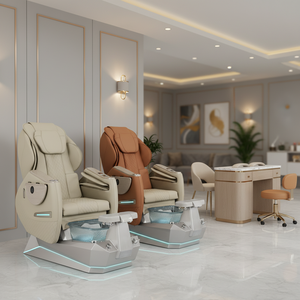 Nouveau fauteuil de pédicure de luxe pour salon de beauté, avec spa pour les pieds sans tuyauterie à pompe à décharge électrique, massage Shiatsu et lavabo intégré - Product Image 1