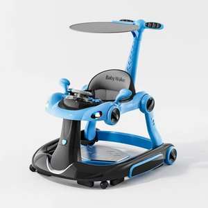 Caballo balancín 4 en 1 con luces de juguetes musicales, barra anticolisión, reposapiés, mango de empuje grande, sombrilla, andador de bebé de velocidad ajustable - Product Image 4