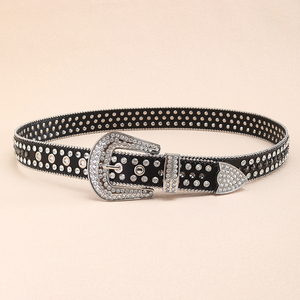 Offerta di Liquidazione: <span class=keywords><strong>Cintura</strong></span> Unisex di Tendenza <span class=keywords><strong>con</strong></span> Cristalli e Strass, Design di Lusso per Donne, Fibbia Western <span class=keywords><strong>con</strong></span> Borchie, in Pelle PU - Product Image 4