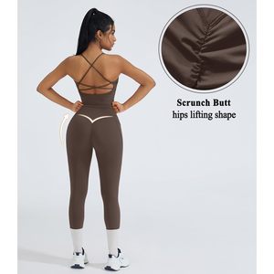 FOXA 2 Piece Yoga Set Women Crisscross Back Padded Top High Waisted <b>Leggings</b> With <b>Pockets</b> Gym Workout Wear - Product Image 6