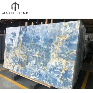 Marble Wall Panel Custom Luxury Interior Villa Wall Panel Wholesale Golden Sky Blue Onyx Marble Slab