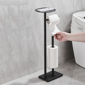 2024 nuevo soporte de papel higiénico Vertical de acero inoxidable soporte de papel higiénico antiadherente duradero para baño con bandeja - Product Image 3