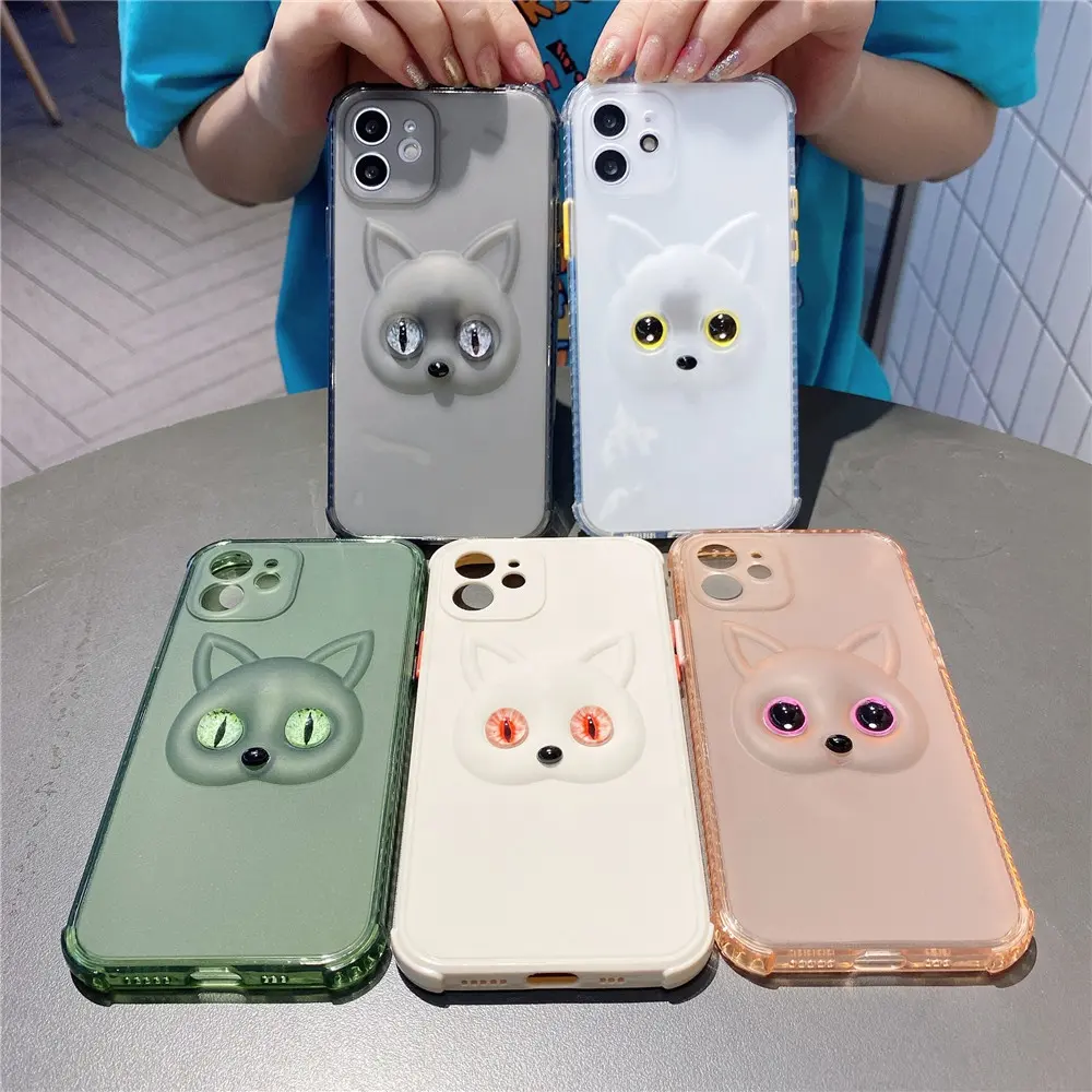 ขายร้อน3D ซิลิโคนแมวน่ารักส่องสว่างเปลือกนุ่มสำหรับ iPhone 11 12 13 Pro Max แมวที่สวยงามตากรณีโทรศัพท์มือถือ