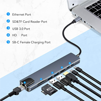 Station d'accueil TUTI Type C, adaptateur multiport, SD TF PD 100W HDTV 4k, port RJ45 Lan, hub USB 8 en 1 pour ordinateur portable/Mac