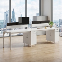 Poste de travail de bureau individuel moderne en bois avec cloison de séparation pour employés, ensemble de mobilier de bureau blanc